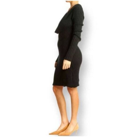 RENEE C. BY SO COOL PLUNGE BLACK KNIT SHIFT DRESS SZ.L EUC. - Picture 3 of 9